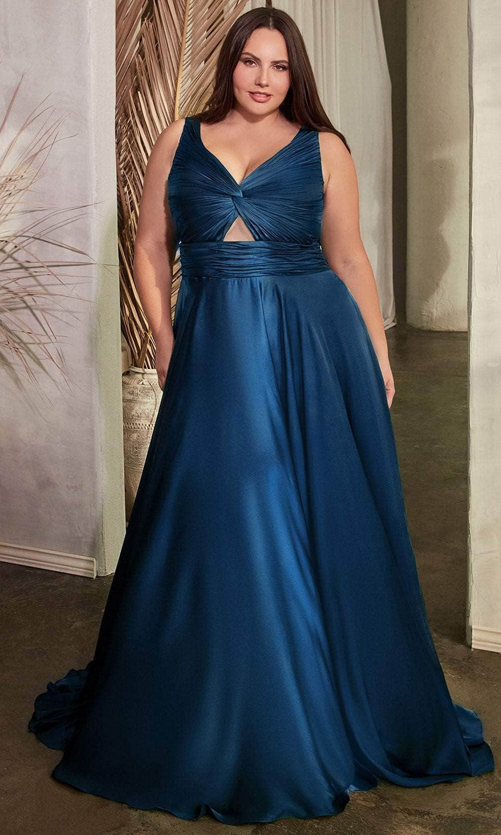 Cinderella Divine 7497C - V-Neck Knot Evening Dress Evening Dresses 16 / Navy