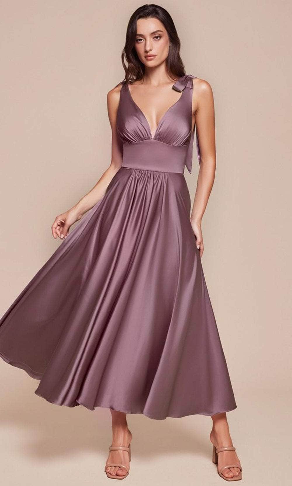 Ladivine 7499 Tea Length A Line Soft Satin Dress, Burgundy / 8 Ladivine 7499 Tea Length A Line Soft Satin Dress, Burgundy / 8