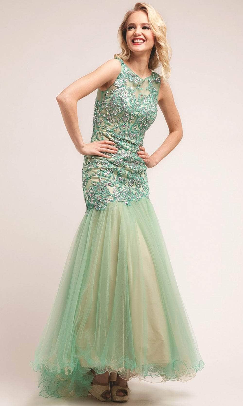 Ladivine 7913 Prom Dresses 4 / Green-Nude