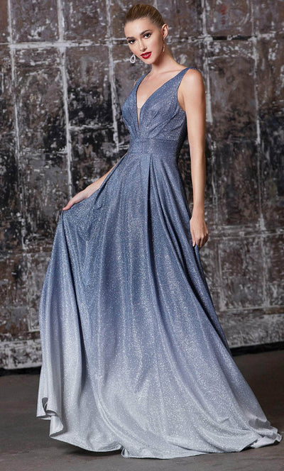 Ladivine 9174 - Ombre Plunging V-Neck Evening Gown Evening Dresses XS / Navy