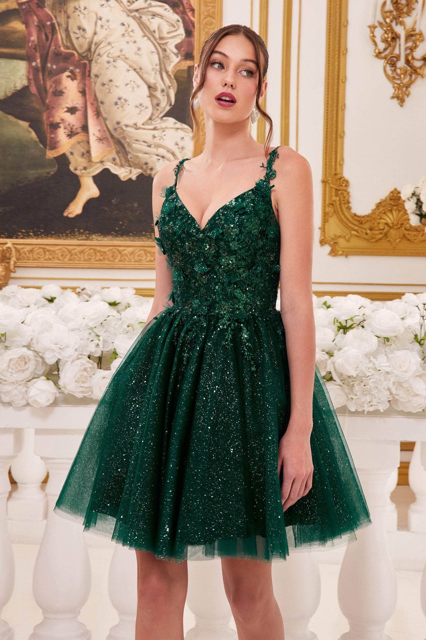 Cinderella Divine 9245 - Glitter A-Line Cocktail Dress Cocktail Dresses XS / Emerald