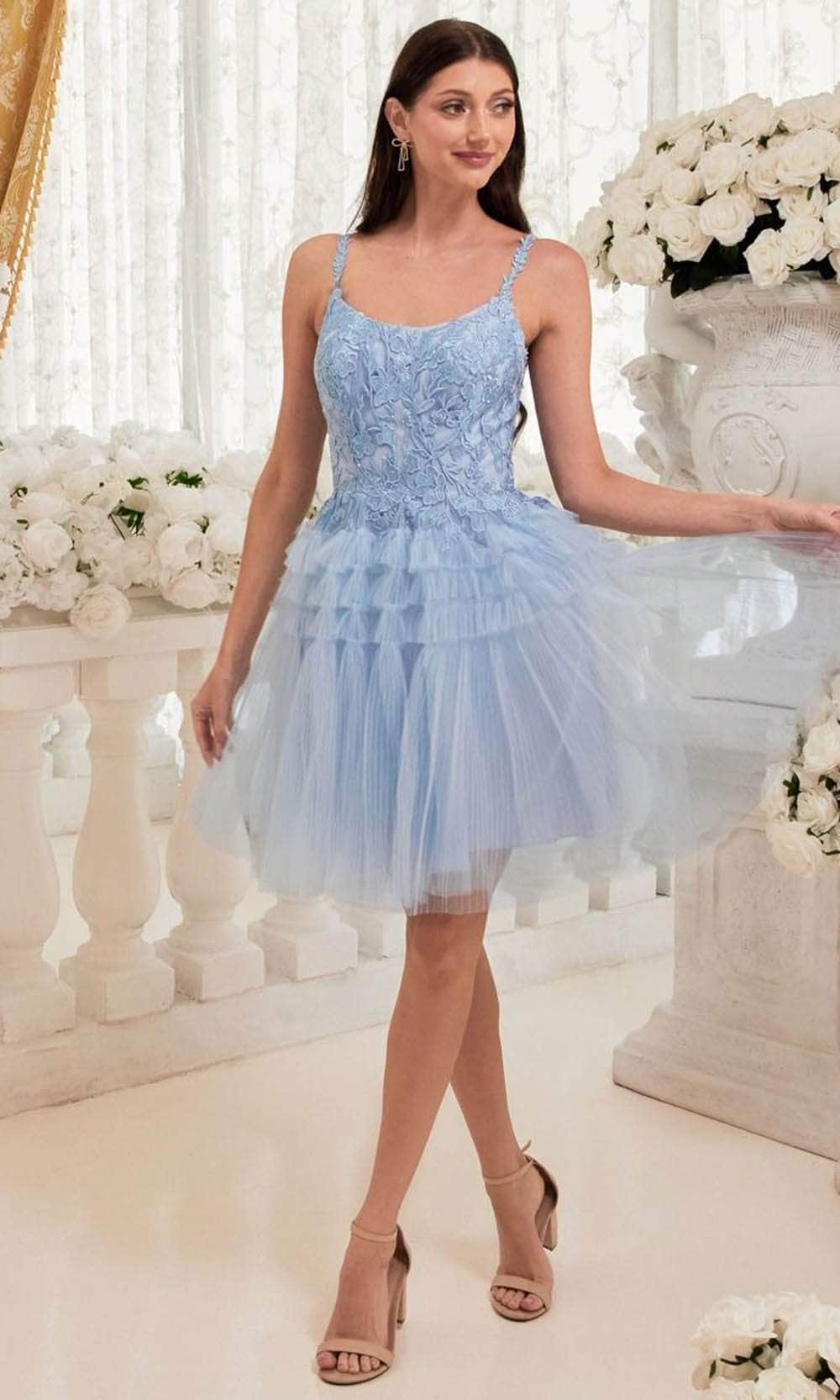 Cinderella Divine 9310 - Embroidered A-line Cocktail Dress Cocktail Dresses XXS / Blue