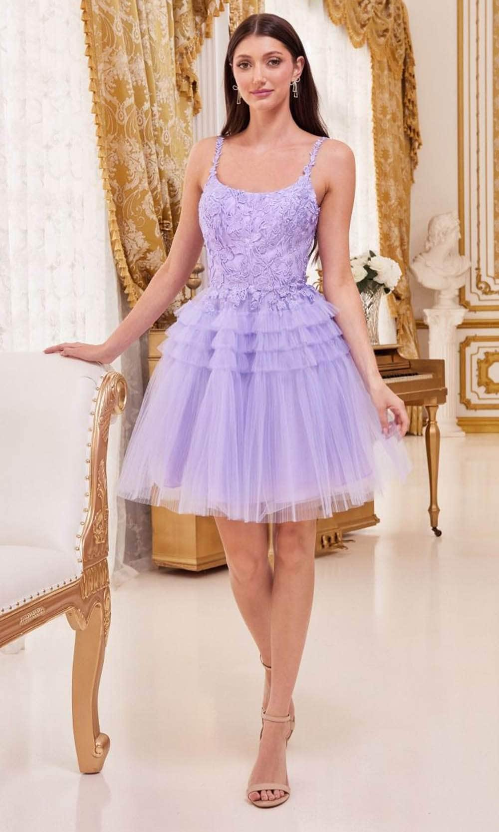 Cinderella Divine 9310 - Embroidered A-line Cocktail Dress Cocktail Dresses XXS / Lavender