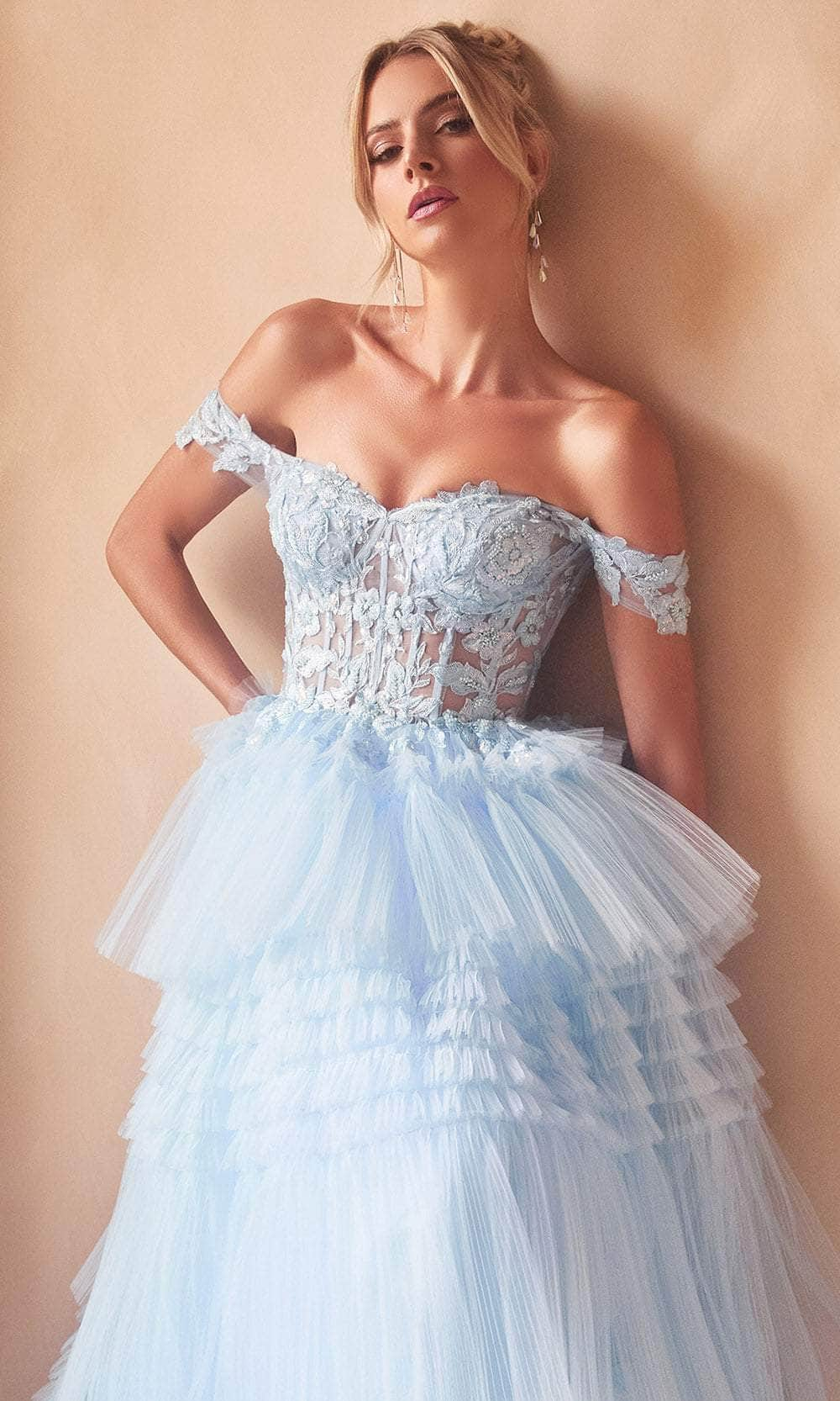 Cinderella Divine 9315 - Off-Shoulder Embroidered Corset Ballgown Ball Gowns