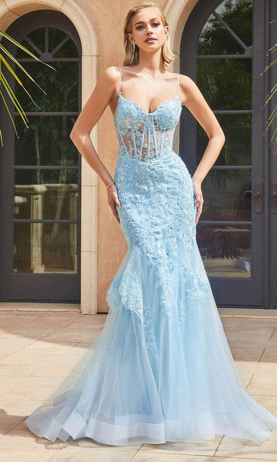 Cinderella Divine 9316 - Sleeveless Sheer Corset Embroidered Prom Gown Prom Dresses