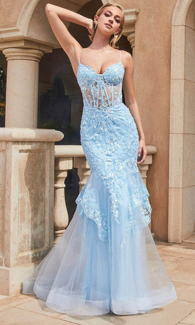 Cinderella Divine 9316 - Sleeveless Sheer Corset Embroidered Prom Gown Prom Dresses