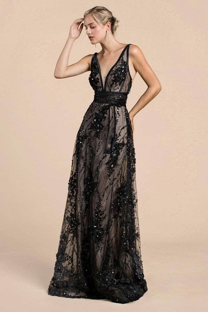Ladivine A0464 Prom Dresses 2 / Black-Nude