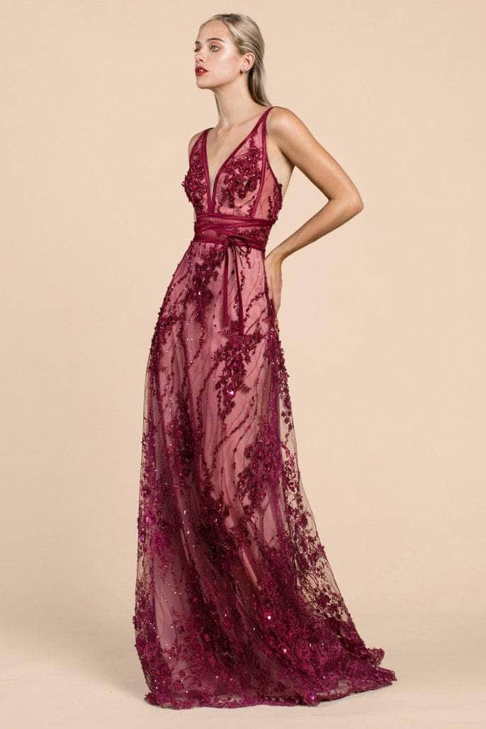 Ladivine A0464 Prom Dresses 2 / Burgundy-Nude