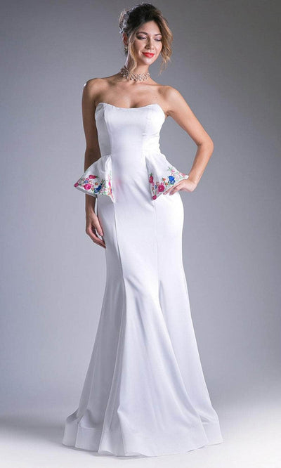 Ladivine A5010 - Scoop Strapless Minimalist Gown Evening Dresses 2 / White