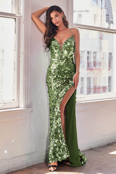 Cinderella Divine B1141 - Sparkling Pailette Sheath Gown Prom Dresses 2 / Sage