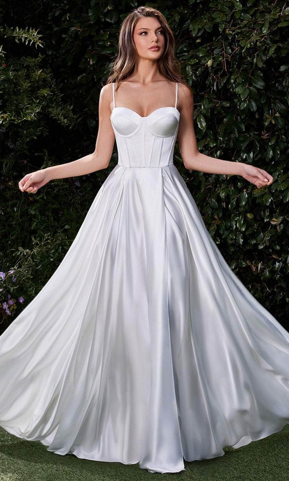 Ladivine Bridal CD337W - Long Satin A-Line Dress - Fitted, Corset, Spaghetti Straps, Sleeveless, High Slit, Floor Length 10 / Off White Ladivine Bridal CD337W - Long Satin A-Line Dress - Fitted, Corset, Spaghetti Straps, Sleeveless, High Slit, Floor Length 10 / Off White