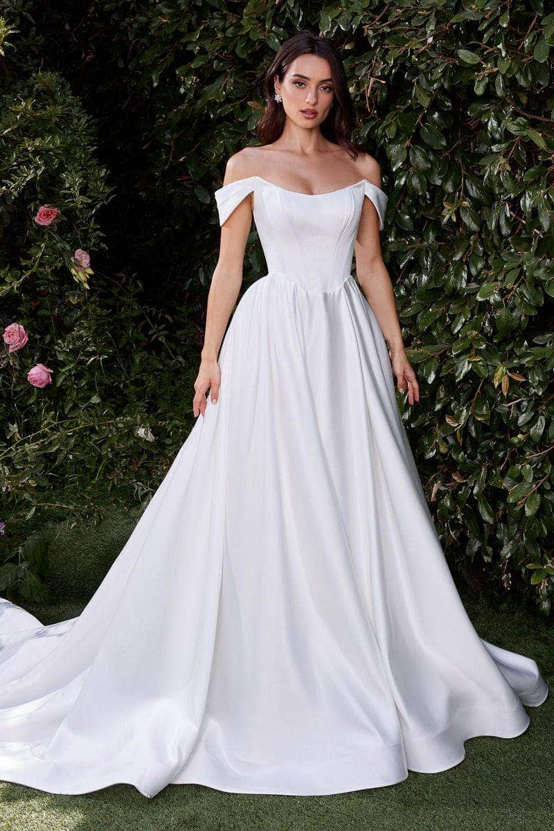 Ladivine Bridal CDS513W - Long Satin Ballgown Dress - Princess Seams, Fitted, Court Train, Mid-Open V Back, Back Zipper ADASA Ladivine Bridal CDS513W - Long Satin Ballgown Dress - Princess Seams, Fitted, Court Train, Mid-Open V Back, Back Zipper ADASA