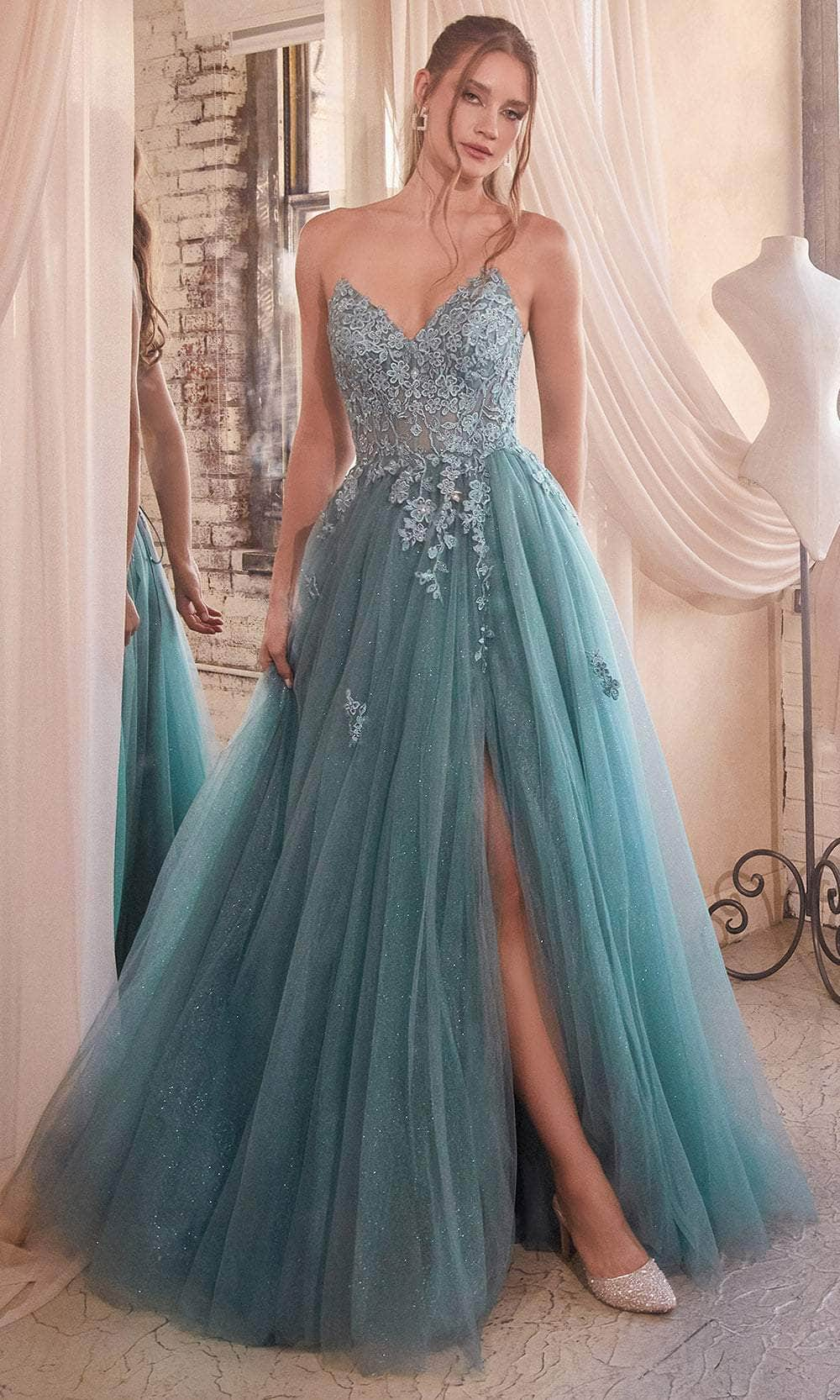 Cinderella Divine C148 - Sweetheart Lace Up Prom Dress Prom Dresses 2 / Dusty Teal