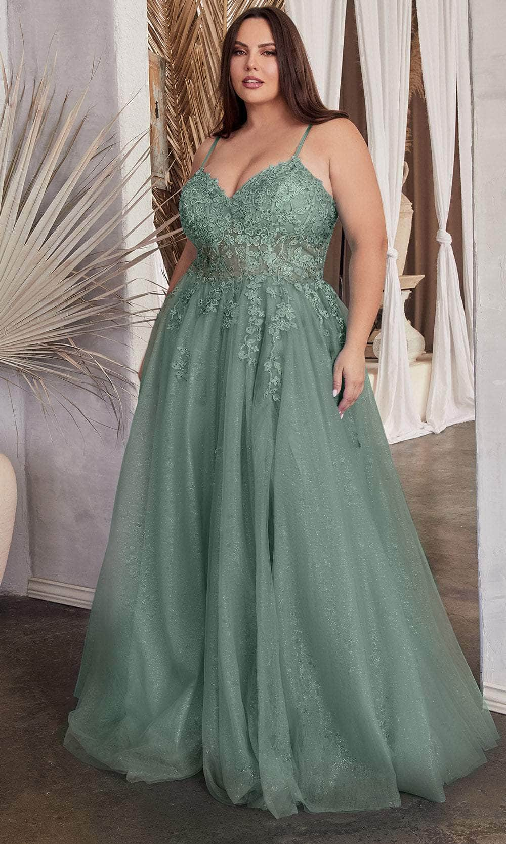 Cinderella Divine C148C - Sleeveless Embroidered Prom Gown Prom Dresses 16 / Dusty Teal