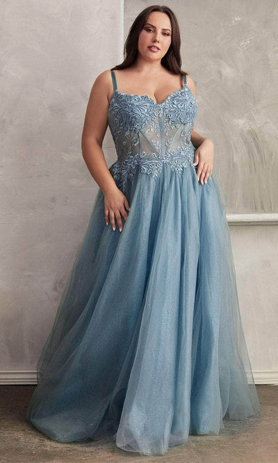 Cinderella Divine C150C - Embroidered A-line Prom Gown Prom Dresses 16 / Blue