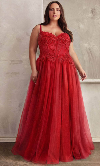 Cinderella Divine C150C - Embroidered A-line Prom Gown Prom Dresses 16 / Red