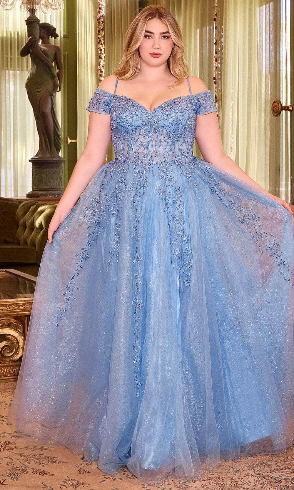 Cinderella Divine C154 - Cold Shoulder Embroidered Prom Gown Prom Dresses