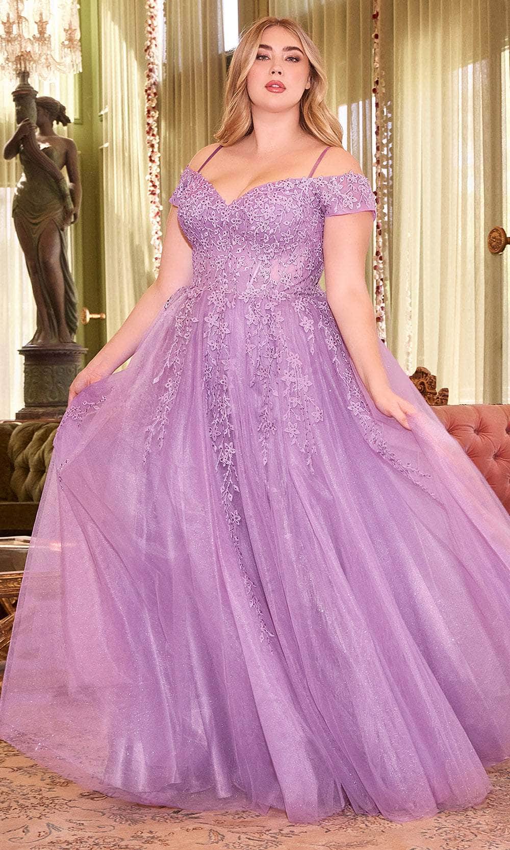 Cinderella Divine C154 Prom Gown with Embroidered Cold Shoulder