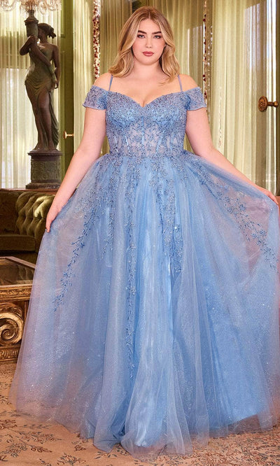Cinderella Divine C154C - Corset Cold Shoulder Prom Gown Prom Dresses 16 / Blue