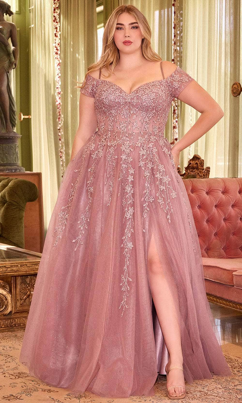 Cinderella Divine C154C - Corset Cold Shoulder Prom Gown Prom Dresses 16 / Dusty Mauve