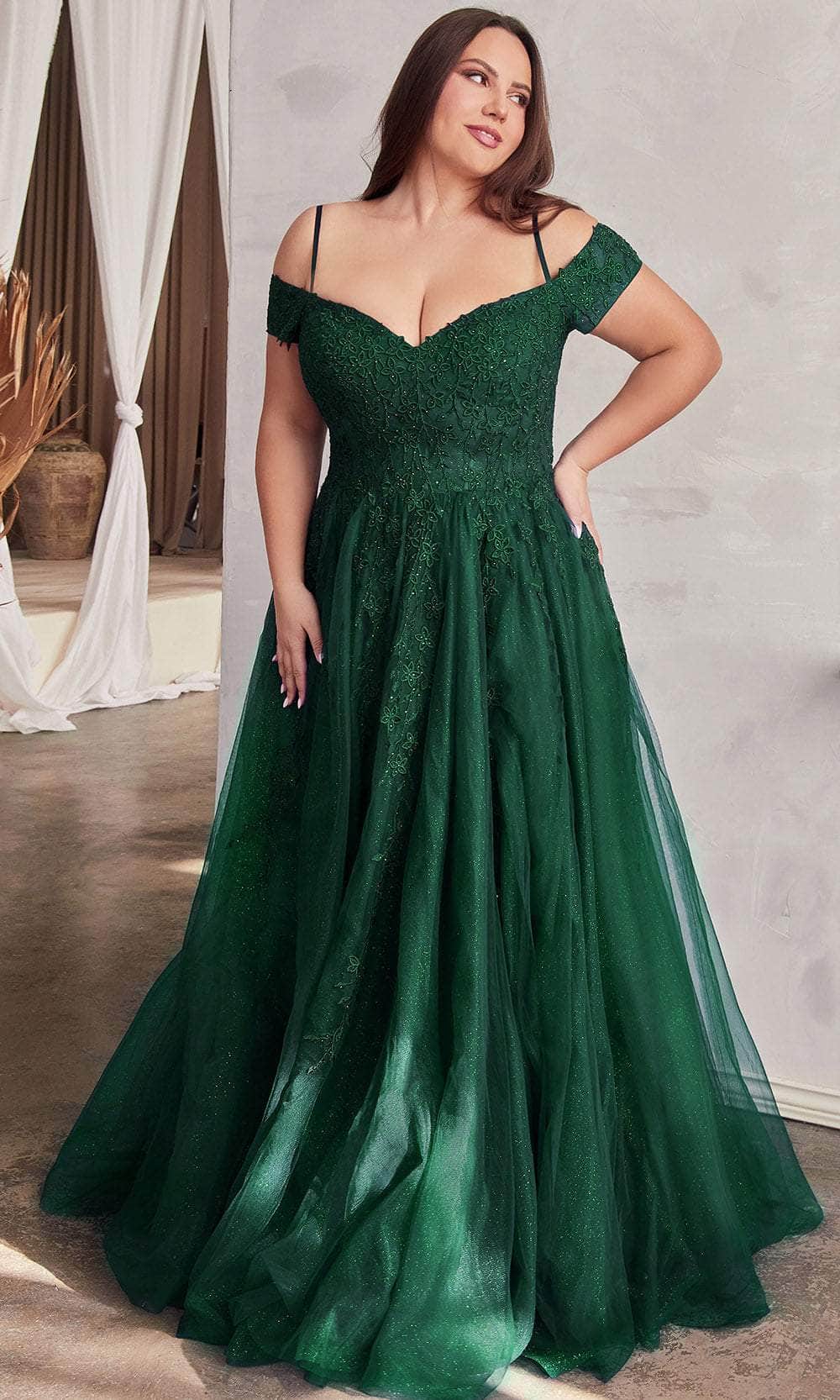 Cinderella Divine C154C - Corset Cold Shoulder Prom Gown Prom Dresses 16 / Emerald