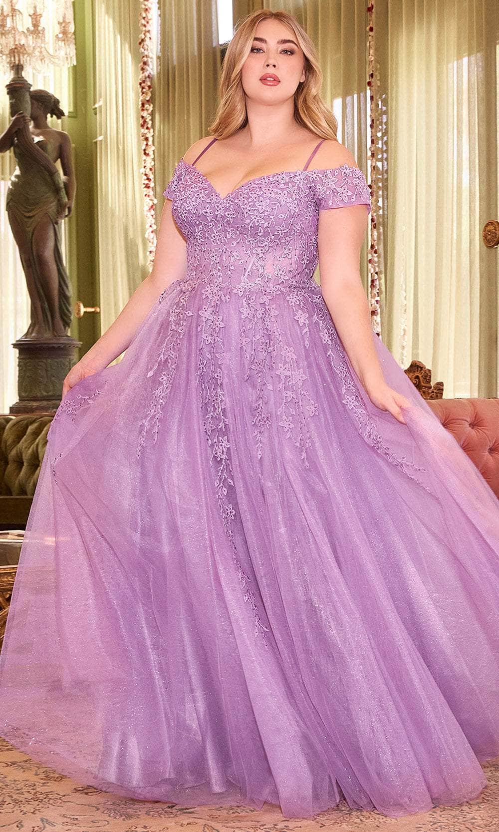Cinderella Divine C154C - Corset Cold Shoulder Prom Gown Prom Dresses 16 / Lavender