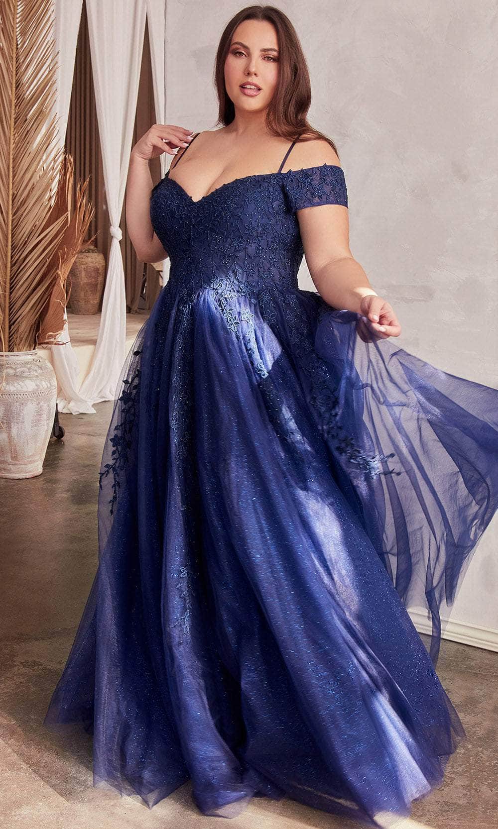 Cinderella Divine C154C - Corset Cold Shoulder Prom Gown Prom Dresses 16 / Navy
