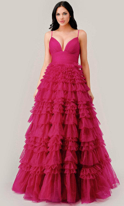 Cinderella Divine C156 - V-Neck Sleeveless Empire Ballgown Ball Gowns 2 / Fuchsia