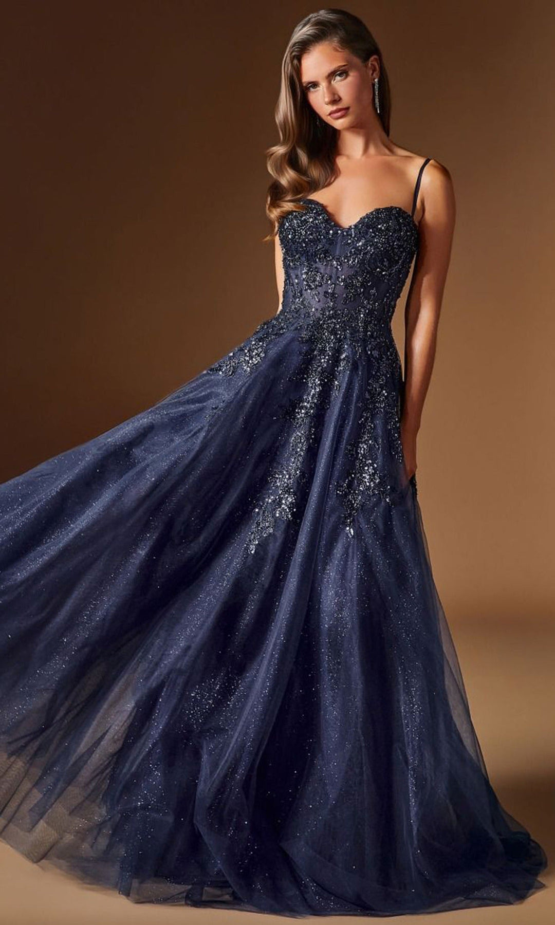 Ladivine C177 - Spaghetti Strap A-Line Beaded Prom Gown