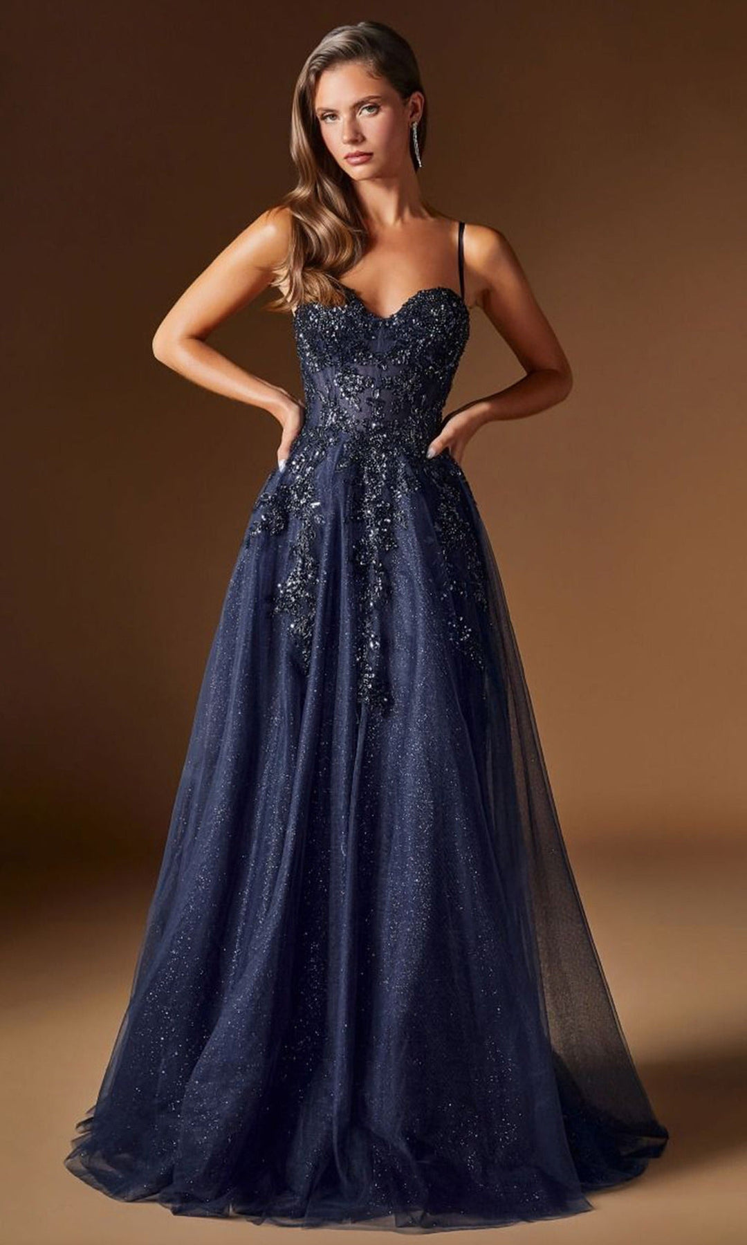 Ladivine C177 - Spaghetti Strap A-Line Beaded Prom Gown