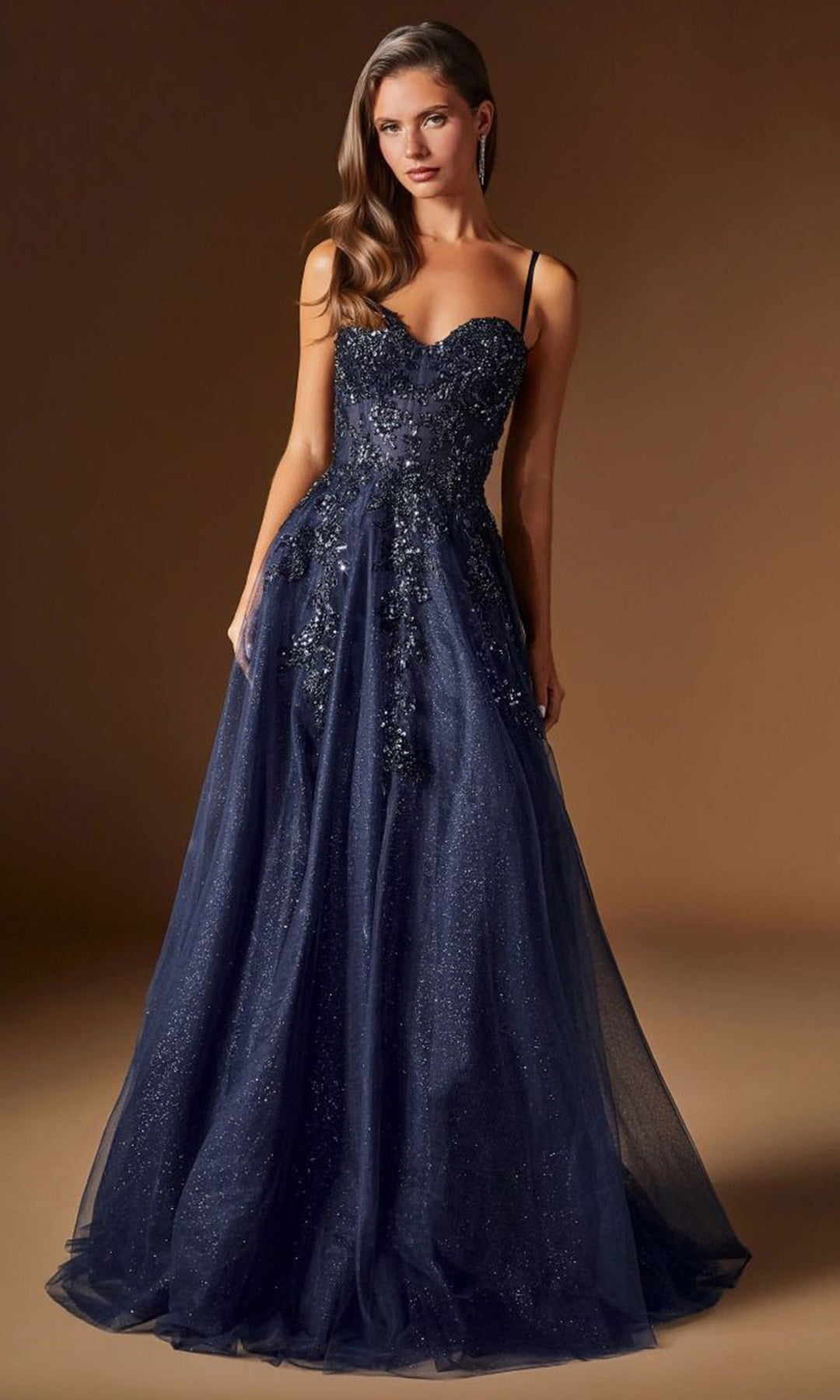 Ladivine C177 - Spaghetti Strap A-Line Beaded Prom Gown