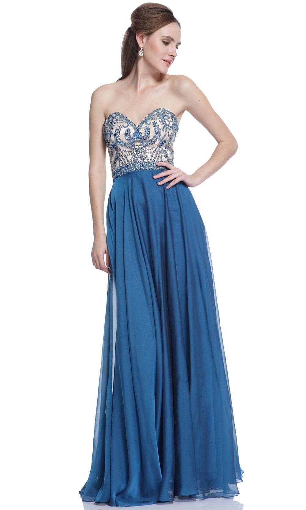 Ladivine C1887 - Bedazzled Strapless Chiffon Dress Prom Dresses 2 / Teal