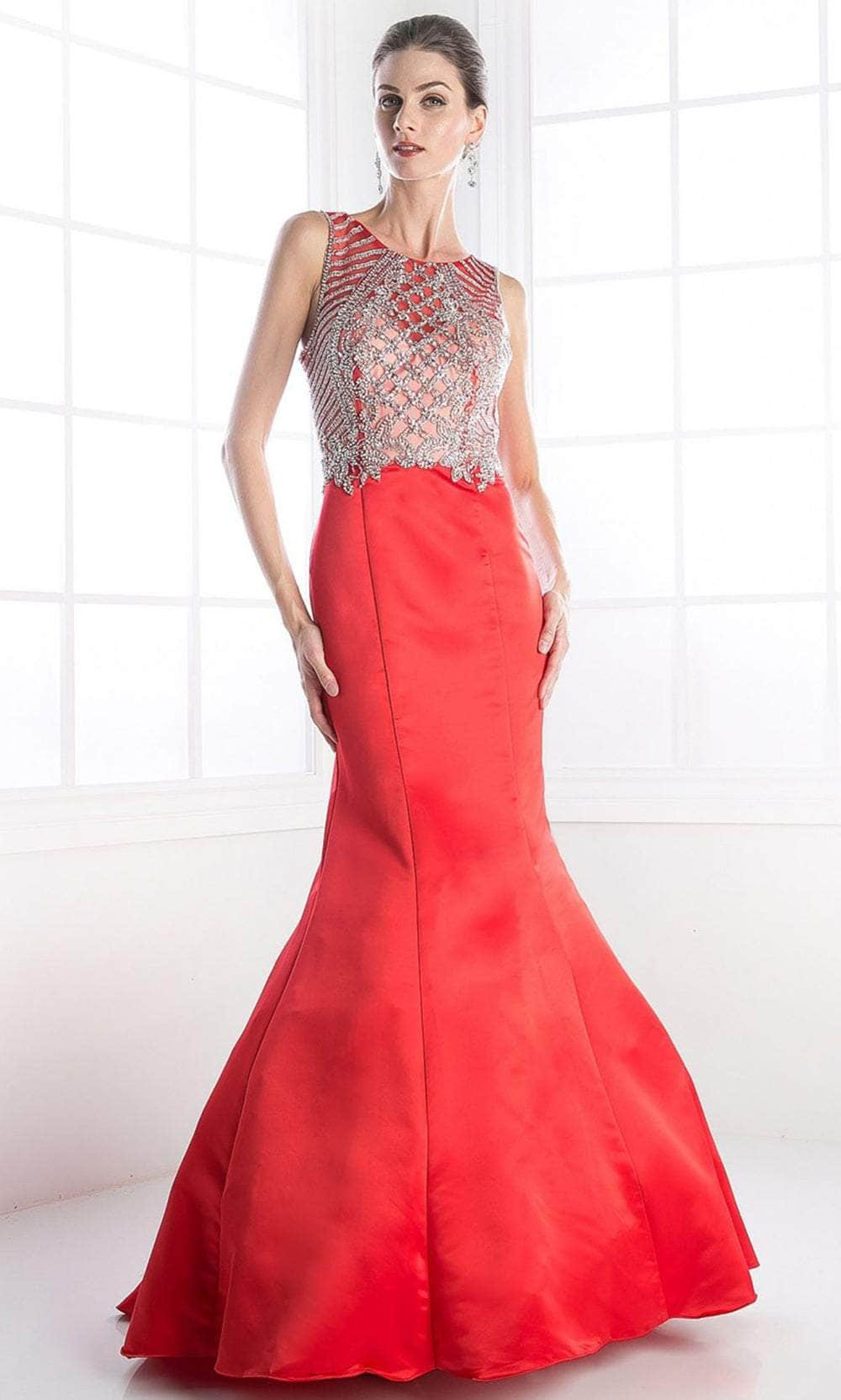 Cinderella Divine C238 - Mermaid Bedazzled Long Gown Evening Dresses 2 / Red