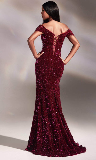 Cinderella Divine CA109 - Sequined Off Shoulder Knot Gown Pageant Dresses