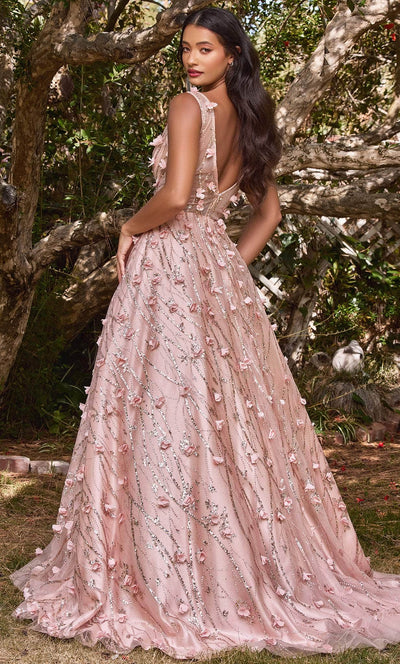 Cinderella Divine CB085 - Floral Plunging V-Neck Ballgown Ball Gowns