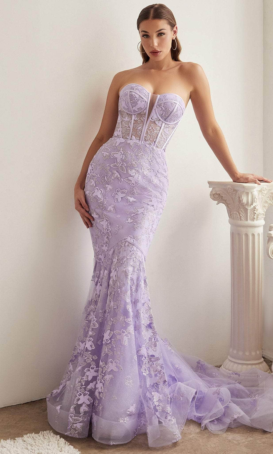 Cinderella Divine CB099 - Butterfly Print Strapless Formal Dress Cinderella Divine CB099 - Butterfly Print Strapless Formal Dress