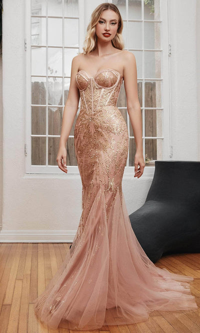 Cinderella Divine CB116 - Strapless Beaded Mermaid Prom Gown Prom Dresses 2 / Rose Gold