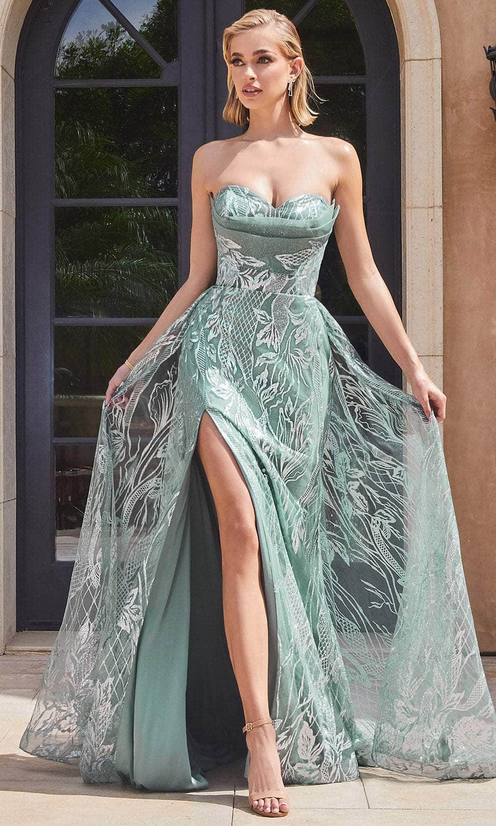 Cinderella Divine CB129 - Strapless Glitter Printed Prom  Gown Prom Dresses