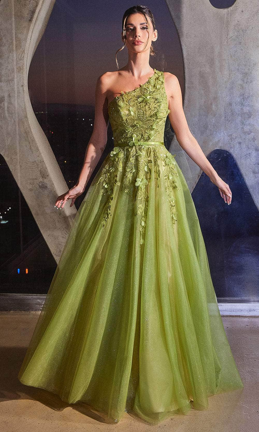 Cinderella Divine CB145 - 3D Embellished One-Sleeve Ballgown Ball Gowns 2 / Greenery