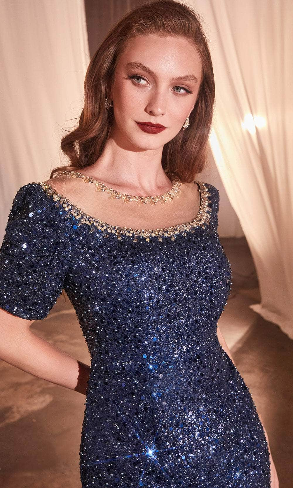 Cinderella Divine CB151 - Sequined Short Sleeve Prom Dress Mother of the Bride Dresses