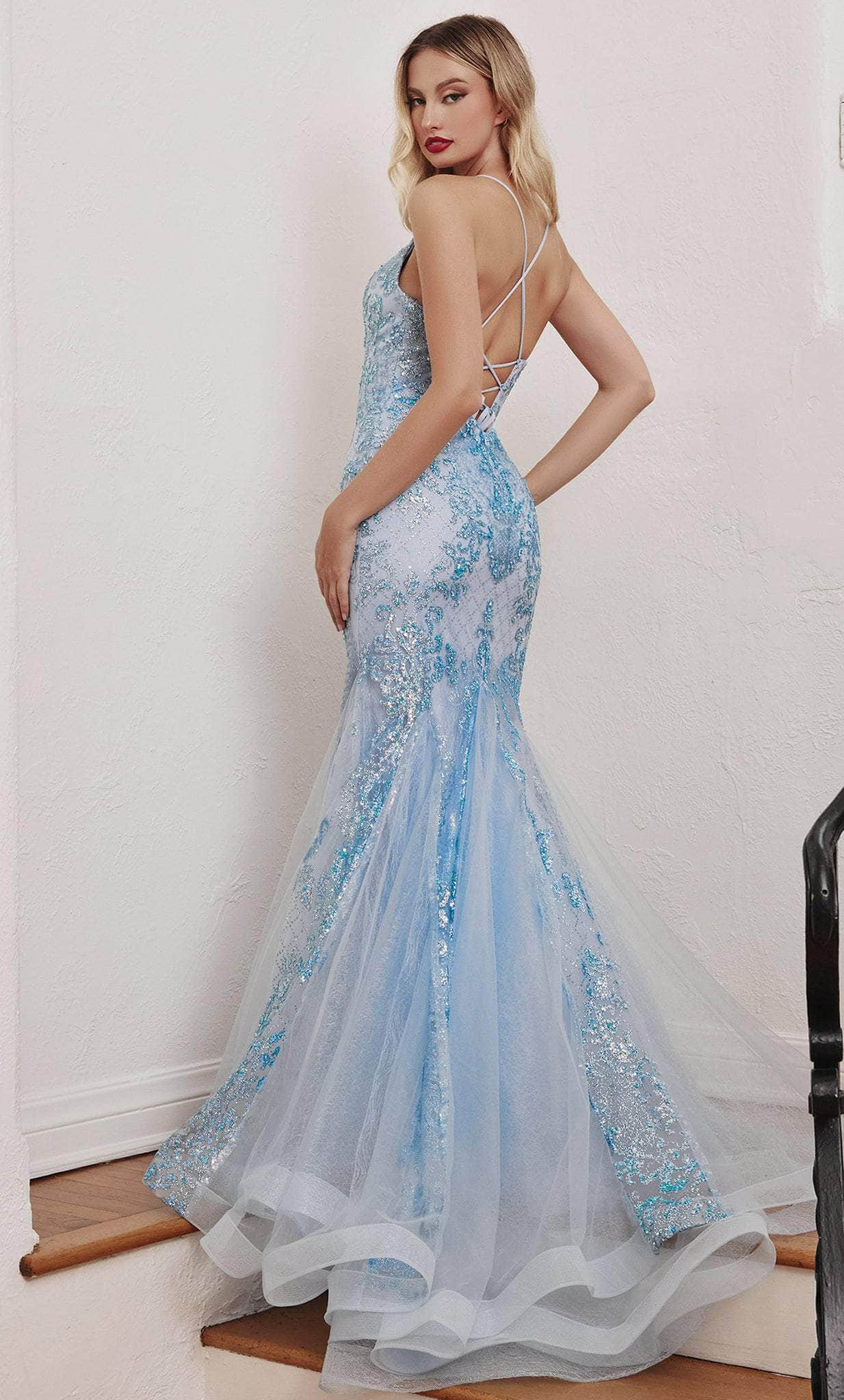 Cinderella Divine CC2279 - Embellished Mermaid Prom Dress Prom Dresses 2 / Blue