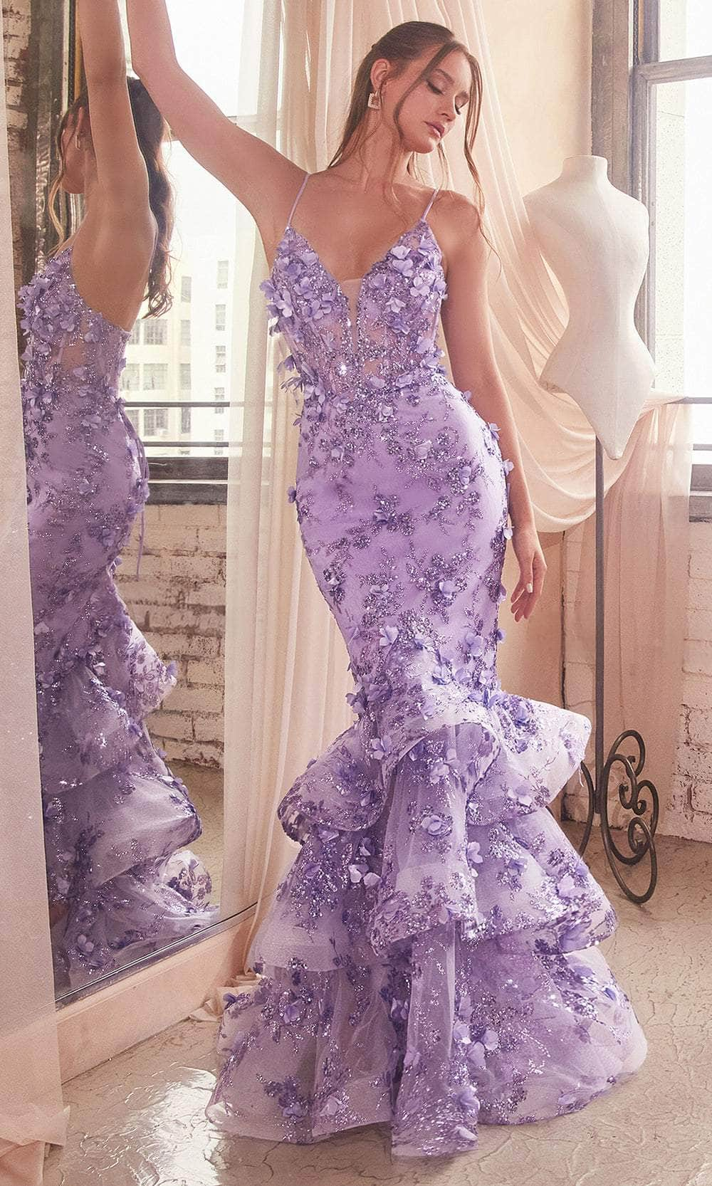 Cinderella Divine CC2288 - 3D Floral Mermaid Prom Gown Prom Dresses 2 / Lavender