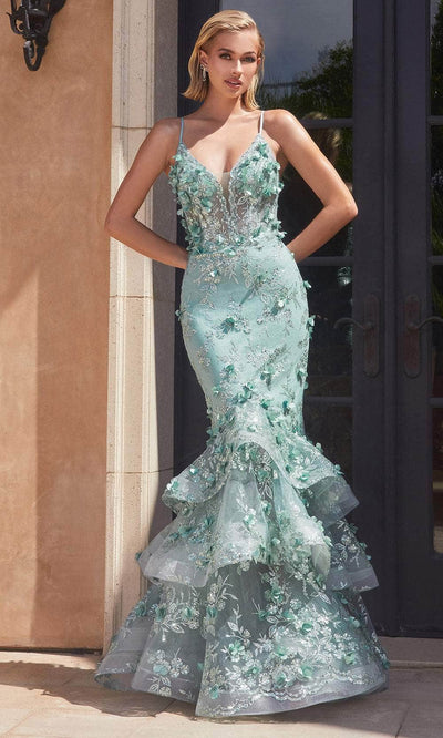 Cinderella Divine CC2288 - 3D Floral Mermaid Prom Gown Prom Dresses 2 / Sage