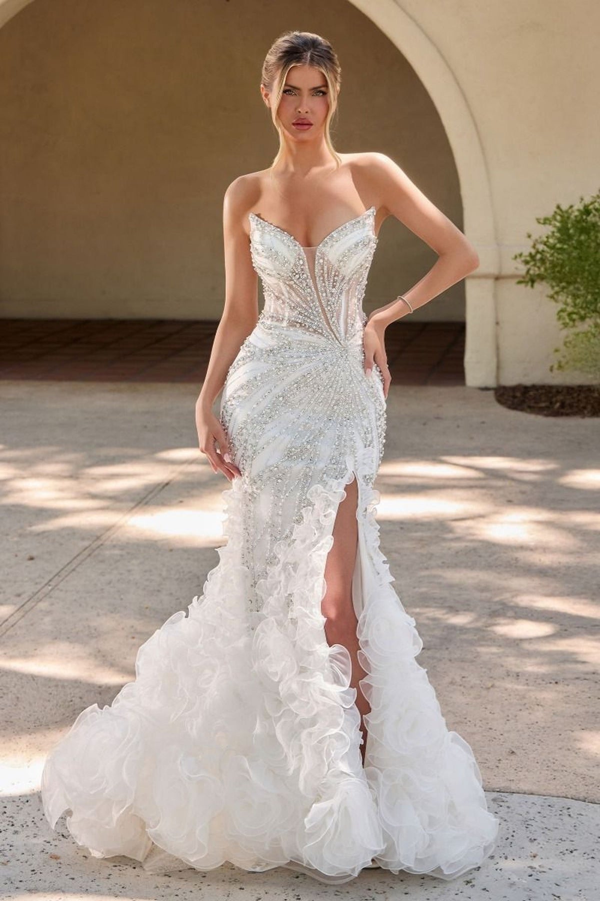 Ladivine CC2488W - Crystal Embellished Mermaid Strapless Dress