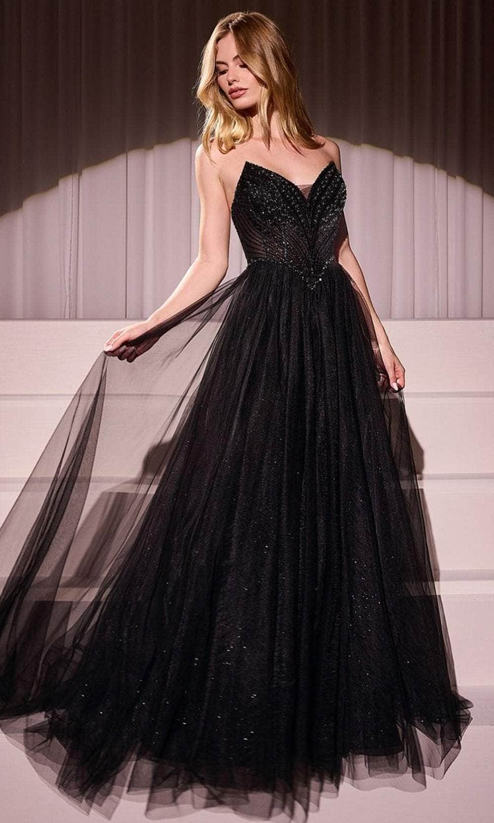 Ladivine CC415 - Long Tulle A-Line Dress - Strapless, Embellished Bodice, Lace-Up Corset Back, Layered Skirt, Sweep Train 18 / Blush Ladivine CC415 - Long Tulle A-Line Dress - Strapless, Embellished Bodice, Lace-Up Corset Back, Layered Skirt, Sweep Train 18 / Blush
