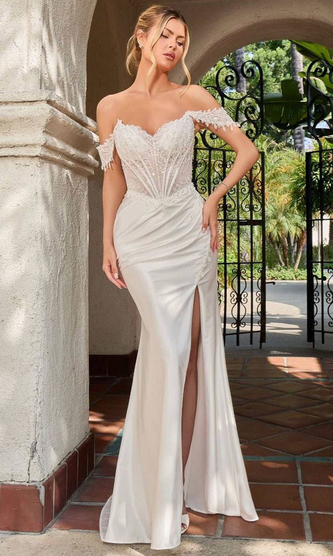 Ladivine CC456W - Sweetheart Illusion Corset Embellished Dress