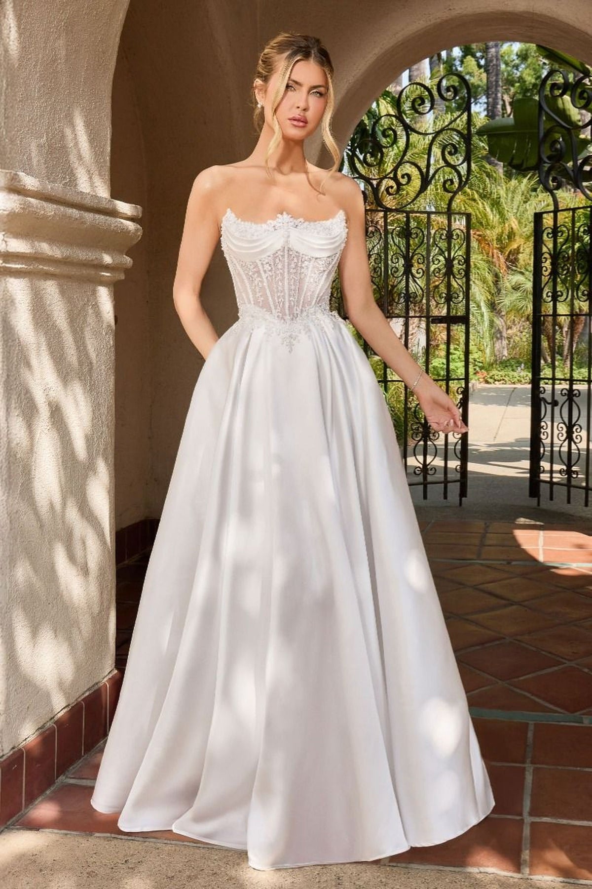 Ladivine CC511W - Strapless Beaded Lace Wedding Dress