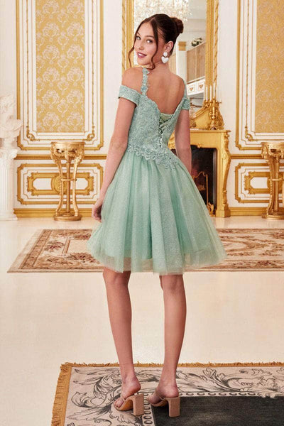 Ladivine CD0132 - Cold Shoulder Glitter Tulle Short Dress Cocktail Dresses