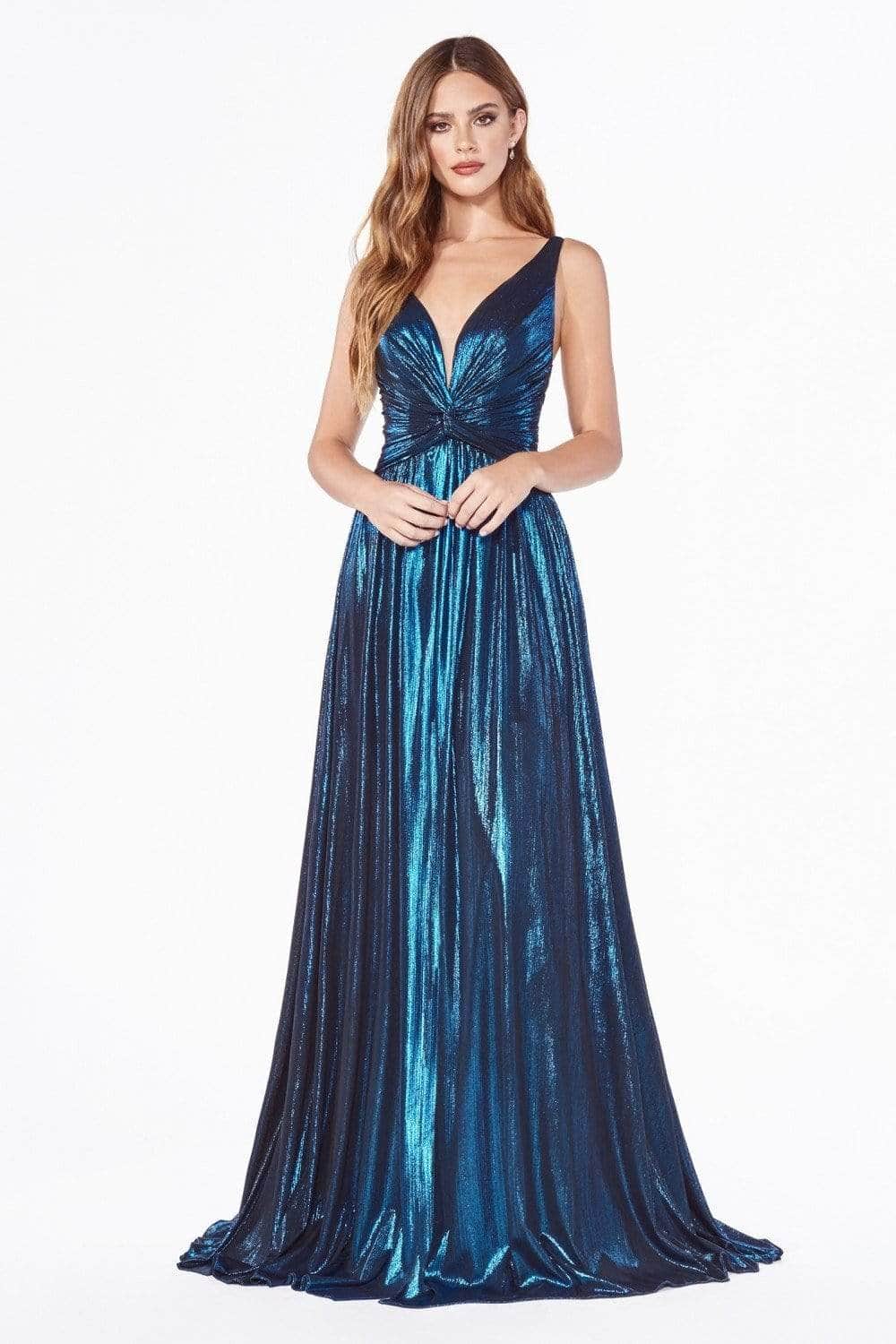 Ladivine CD0151 - Metallic A-Line Dress Evening Dresses Evening Dresses XXS / Peacock