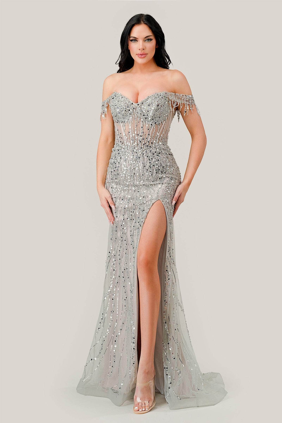 Ladivine CD0203 - Ornate Off Shoulder Prom Dress Prom Dresses